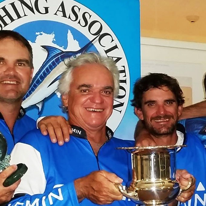 Captain Dan Bergamo with Sport Fishing Association trophy with Australian Sportfishing Charters-Wild Turkey Team