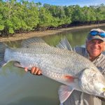 Captain Dan from Australian Sportfishing Charters with a huge Barramundi catch
