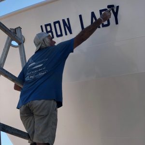 Iron Lady 65-foot motor yacht -having a paint touch up